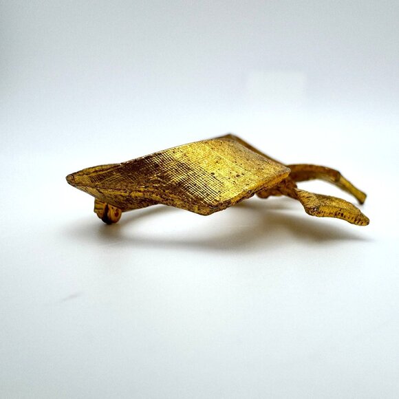 Brooch Pin Gold Tone Bow Vintage Textured Metal 2 4gram Elegant - Picture 6 of 8